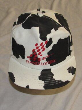 Vintage 80-90s HOOSIER LOTTERY Indiana Cow Animal Print Snapback Hat Cap USA